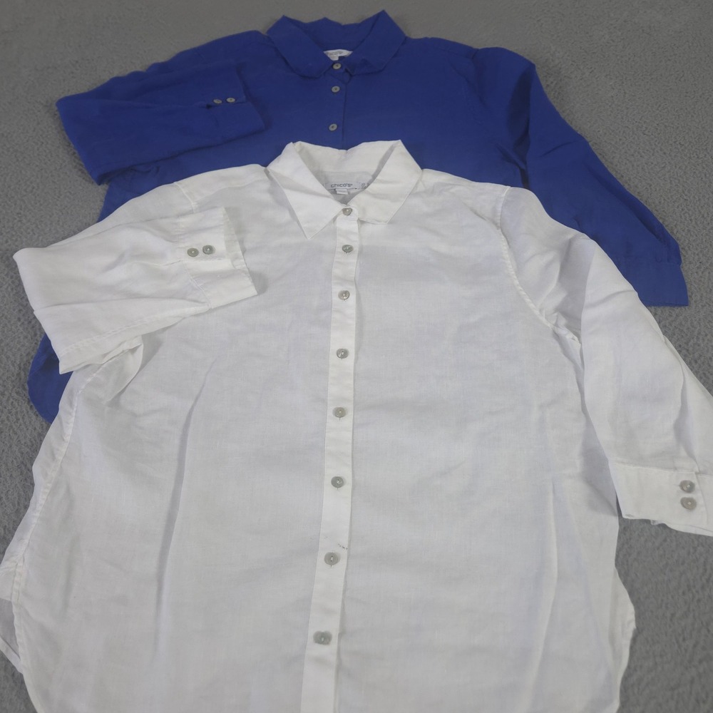 LOT OF 2 Chicos Top Womens 2.5 US 14 No-Iron Linen Button Front Long Sleeve Work